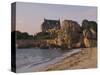 Beach House Built Behind Rocks, Tregastel, Cote De Granit Rose, Cotes d'Armor, Brittany, France-David Hughes-Stretched Canvas
