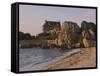 Beach House Built Behind Rocks, Tregastel, Cote De Granit Rose, Cotes d'Armor, Brittany, France-David Hughes-Framed Stretched Canvas