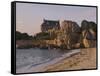 Beach House Built Behind Rocks, Tregastel, Cote De Granit Rose, Cotes d'Armor, Brittany, France-David Hughes-Framed Stretched Canvas