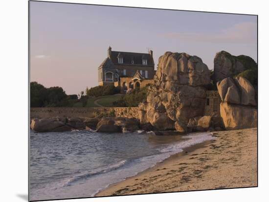 Beach House Built Behind Rocks, Tregastel, Cote De Granit Rose, Cotes d'Armor, Brittany, France-David Hughes-Mounted Photographic Print