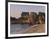 Beach House Built Behind Rocks, Tregastel, Cote De Granit Rose, Cotes d'Armor, Brittany, France-David Hughes-Framed Photographic Print