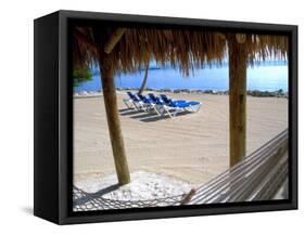 Beach Hut and Chairs, South Beach, Miami, Florida, USA-Terry Eggers-Framed Stretched Canvas