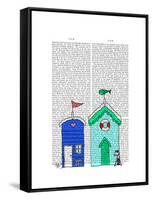 Beach Huts 2 Illustration-Fab Funky-Framed Stretched Canvas