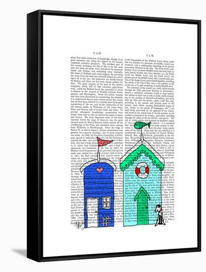 Beach Huts 2 Illustration-Fab Funky-Framed Stretched Canvas