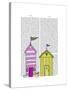 Beach Huts 3 Illustration-Fab Funky-Stretched Canvas