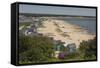 Beach Huts and Sand Dunes on Mudeford Spit at Hengistbury Head-Roy Rainford-Framed Stretched Canvas