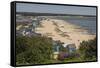 Beach Huts and Sand Dunes on Mudeford Spit at Hengistbury Head-Roy Rainford-Framed Stretched Canvas