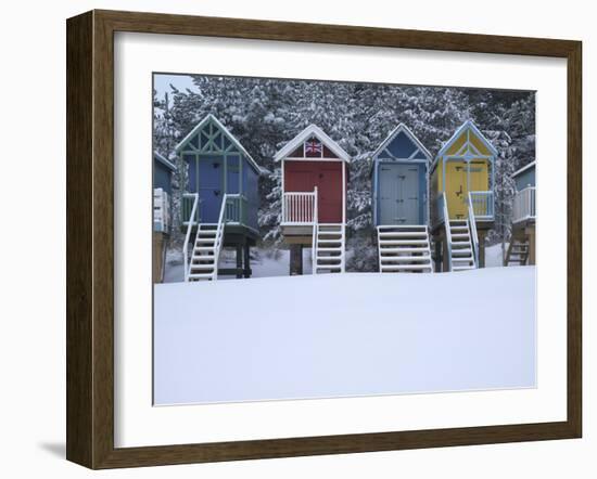 Beach Huts in the Snow at Wells Next the Sea, Norfolk, England-Jon Gibbs-Framed Photographic Print