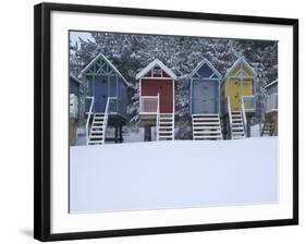 Beach Huts in the Snow at Wells Next the Sea, Norfolk, England-Jon Gibbs-Framed Photographic Print