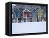Beach Huts in the Snow at Wells Next the Sea, Norfolk, England-Jon Gibbs-Framed Stretched Canvas