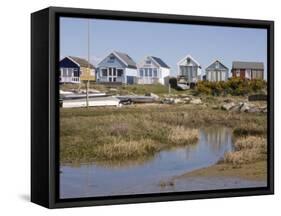 Beach Huts on Mudeford Spit or Sandbank, Christchurch Harbour, Dorset, England, United Kingdom-Rainford Roy-Framed Stretched Canvas