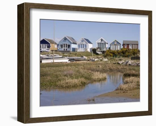 Beach Huts on Mudeford Spit or Sandbank, Christchurch Harbour, Dorset, England, United Kingdom-Rainford Roy-Framed Photographic Print