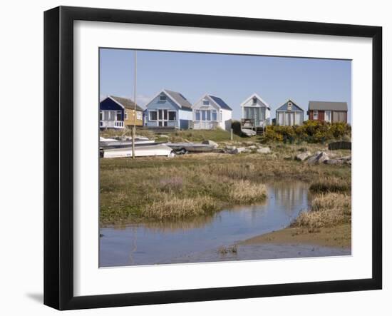 Beach Huts on Mudeford Spit or Sandbank, Christchurch Harbour, Dorset, England, United Kingdom-Rainford Roy-Framed Photographic Print