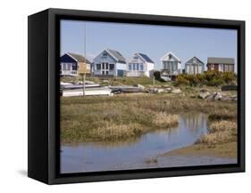 Beach Huts on Mudeford Spit or Sandbank, Christchurch Harbour, Dorset, England, United Kingdom-Rainford Roy-Framed Stretched Canvas