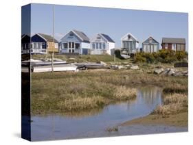 Beach Huts on Mudeford Spit or Sandbank, Christchurch Harbour, Dorset, England, United Kingdom-Rainford Roy-Stretched Canvas