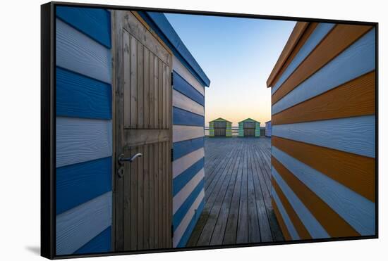 Beach Huts on the Pier-Linda Wride-Framed Stretched Canvas