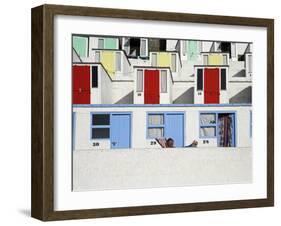 Beach Huts on Tolcarne Beach, Newquay, Cornwall, England-Julian Love-Framed Photographic Print