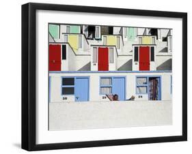 Beach Huts on Tolcarne Beach, Newquay, Cornwall, England-Julian Love-Framed Photographic Print