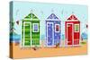 Beach Huts-Peter Adderley-Stretched Canvas