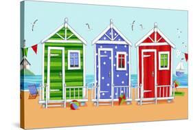Beach Huts-Peter Adderley-Stretched Canvas