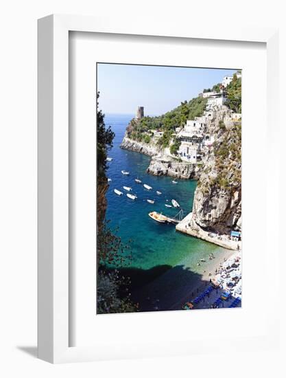 Beach in a Cove, Praiano, Amalfi Coast, Italy-George Oze-Framed Photographic Print