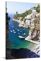 Beach in a Cove, Praiano, Amalfi Coast, Italy-George Oze-Stretched Canvas
