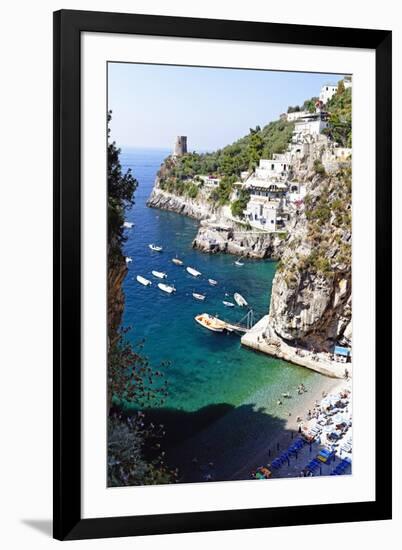 Beach in a Cove, Praiano, Amalfi Coast, Italy-George Oze-Framed Photographic Print