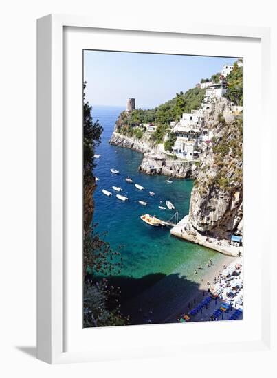 Beach in a Cove, Praiano, Amalfi Coast, Italy-George Oze-Framed Premium Photographic Print