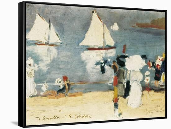 Beach in La Concha Bay in San Sebastián-Joaquín Sorolla y Bastida-Framed Stretched Canvas