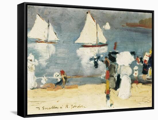 Beach in La Concha Bay in San Sebastián-Joaquín Sorolla y Bastida-Framed Stretched Canvas