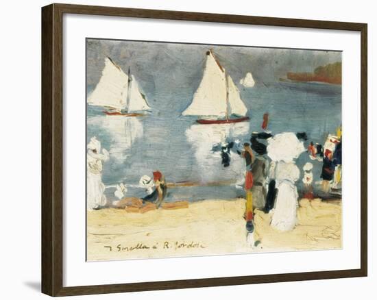 Beach in La Concha Bay in San Sebastián-Joaquín Sorolla y Bastida-Framed Art Print