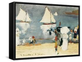 Beach in La Concha Bay in San Sebastián-Joaquín Sorolla y Bastida-Framed Stretched Canvas