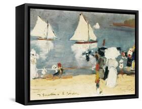 Beach in La Concha Bay in San Sebastian-Joaquín Sorolla y Bastida-Framed Stretched Canvas