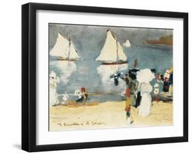 Beach in La Concha Bay in San Sebastian-Joaquín Sorolla y Bastida-Framed Art Print