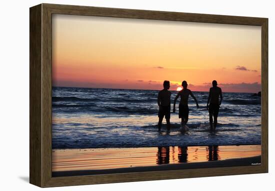 Beach (Kids Playing in Sunset) Art Poster Print-null-Framed Poster