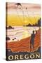 Beach & Kites, Bandon, Oregon-Lantern Press-Stretched Canvas