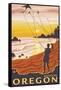 Beach & Kites, Bandon, Oregon-Lantern Press-Framed Stretched Canvas