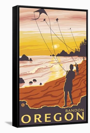 Beach & Kites, Bandon, Oregon-Lantern Press-Framed Stretched Canvas