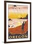 Beach & Kites, Bandon, Oregon-Lantern Press-Framed Art Print