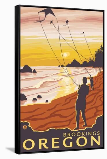 Beach & Kites, Brookings, Oregon-Lantern Press-Framed Stretched Canvas