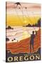 Beach & Kites, Brookings, Oregon-Lantern Press-Stretched Canvas