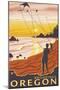 Beach & Kites, Brookings, Oregon-Lantern Press-Mounted Art Print