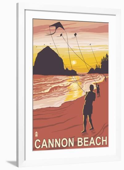 Beach & Kites, Cannon Beach, Oregon-Lantern Press-Framed Art Print