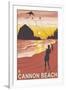 Beach & Kites, Cannon Beach, Oregon-Lantern Press-Framed Art Print