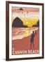 Beach & Kites, Cannon Beach, Oregon-Lantern Press-Framed Art Print