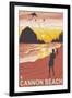 Beach & Kites, Cannon Beach, Oregon-Lantern Press-Framed Art Print