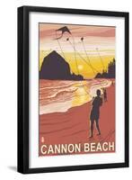 Beach & Kites, Cannon Beach, Oregon-Lantern Press-Framed Art Print