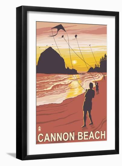 Beach & Kites, Cannon Beach, Oregon-Lantern Press-Framed Art Print