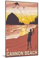 Beach & Kites, Cannon Beach, Oregon-Lantern Press-Mounted Art Print