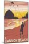 Beach & Kites, Cannon Beach, Oregon-Lantern Press-Mounted Art Print